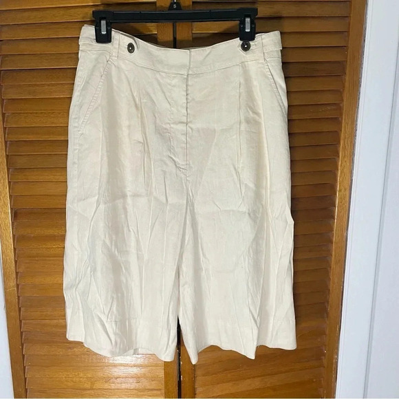 Meave By Anthropologie Long Lined Linen Blend Ivory Shorts Size 8 - Picture 3 of 9